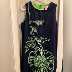 Lilly Pulitzer Navy Dress with Green Floral Embroidery